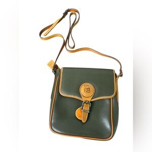 Babila Italy Green & Tan Leather Crossbody Bag Vintage